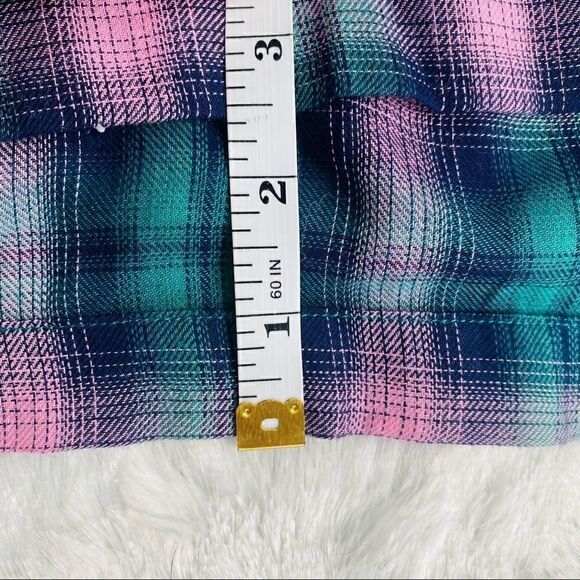 Be Proud green pink and pearl ombré  button down plaid shirt - Picture 5 of 6